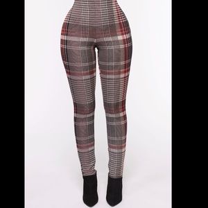 Woman’s multi colored plaid pants red